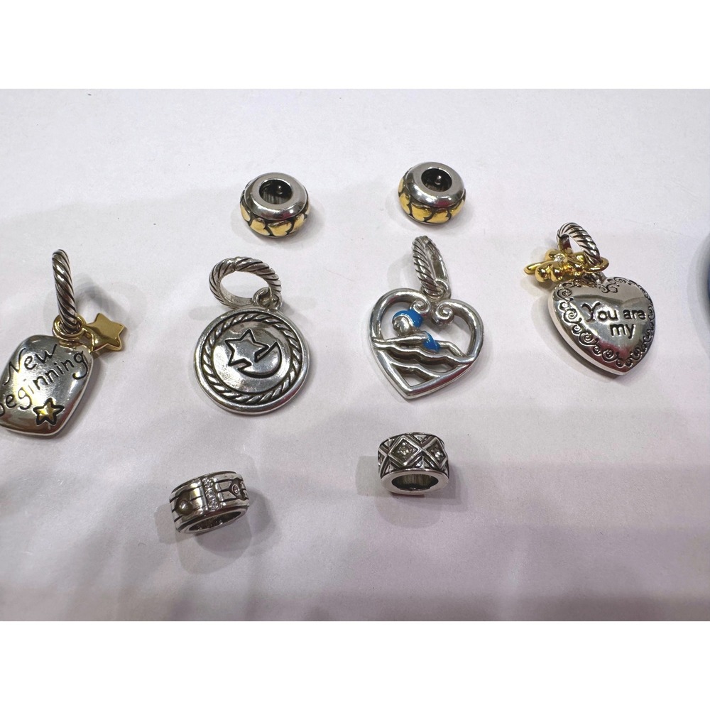Brighton Charm Lot Swimmer Theme Swim Team Gift Heart Ocean Beads Silver Gold - Picture 3 of 4